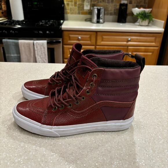 Vans Unisex Size 8M/9.5W Burgundy Leather Hi-Cut Vintage Lace Up Skate Shoes - Picture 7 of 11